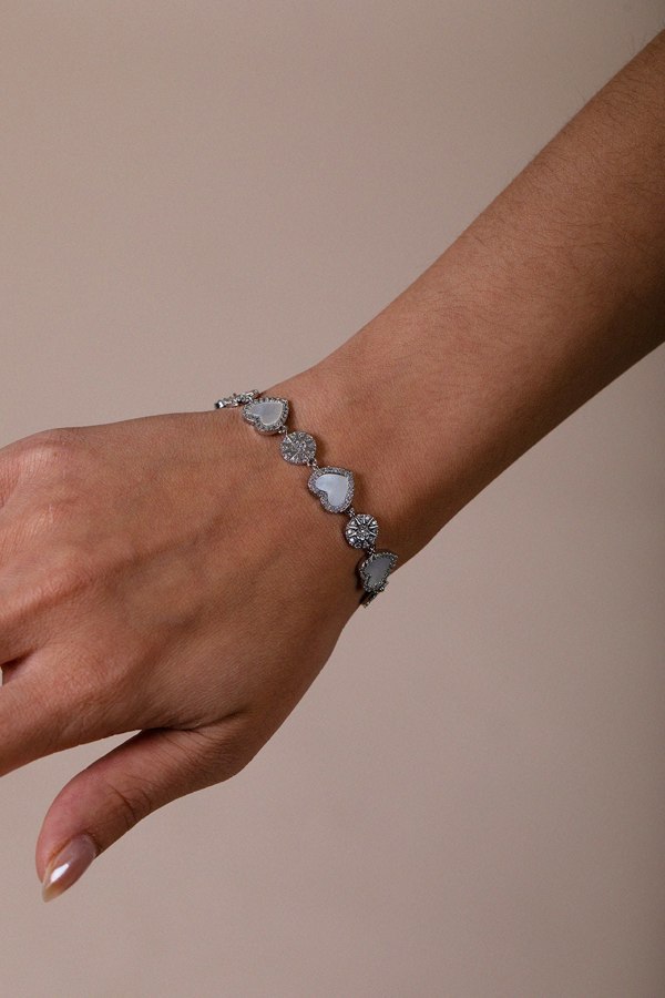 SVNX Heart Diamante Bracelet in Silver with Gift Box