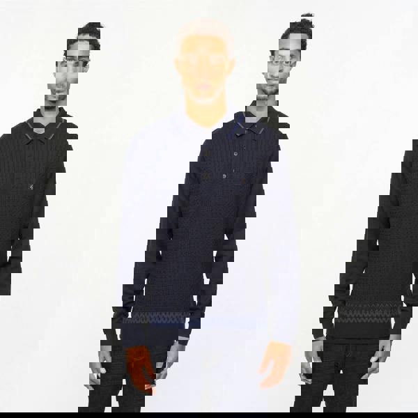 Gabicci V55GM05 Mens Ely Long Sleeve Knitted Three Button Polo Gabicci Vintage - NAVY