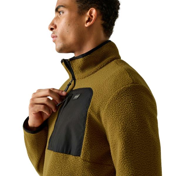 Regatta Mens Frankie Borg Quarter Zip Fleece Jacket - Rich Tan/Black - 
