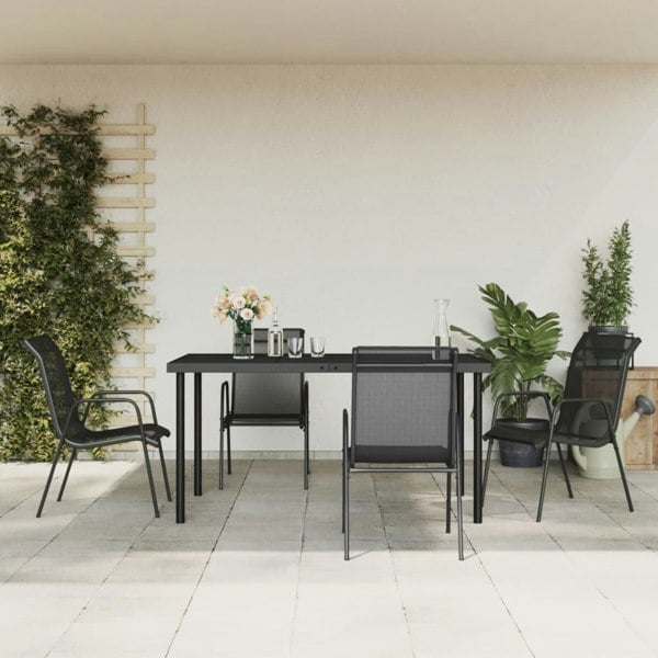 Berkfield 5 Piece Garden Dining Set Black Steel and Textilene