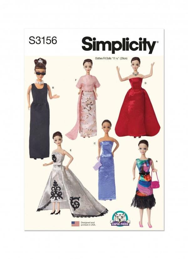 Simplicity Sewing Pattern 3156, Doll Clothes OS (One Size) - Intermediate