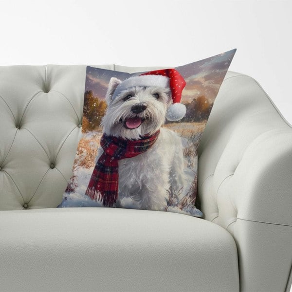 Warren Reed Snowy Christmas West Highland Terrier Cushion