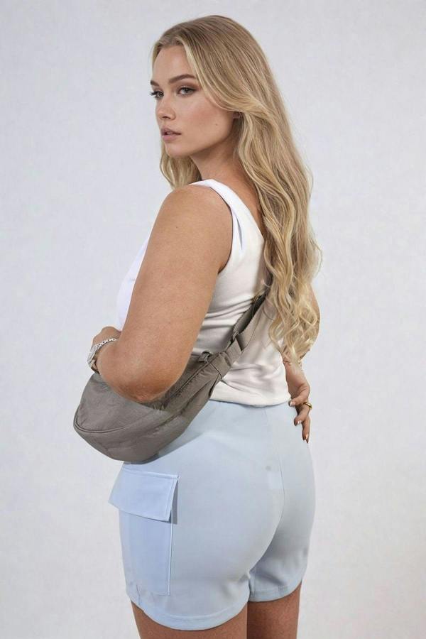 Dulce Elastic Waist Drawstring Pocket Detail Shorts - Sky Blue