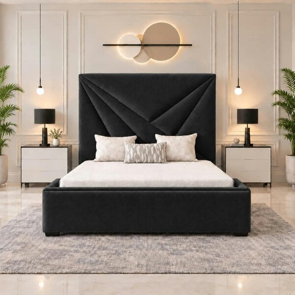Paradise Beds Arvella Luxury Upholstered Bed Frame with tall Headboard - Black