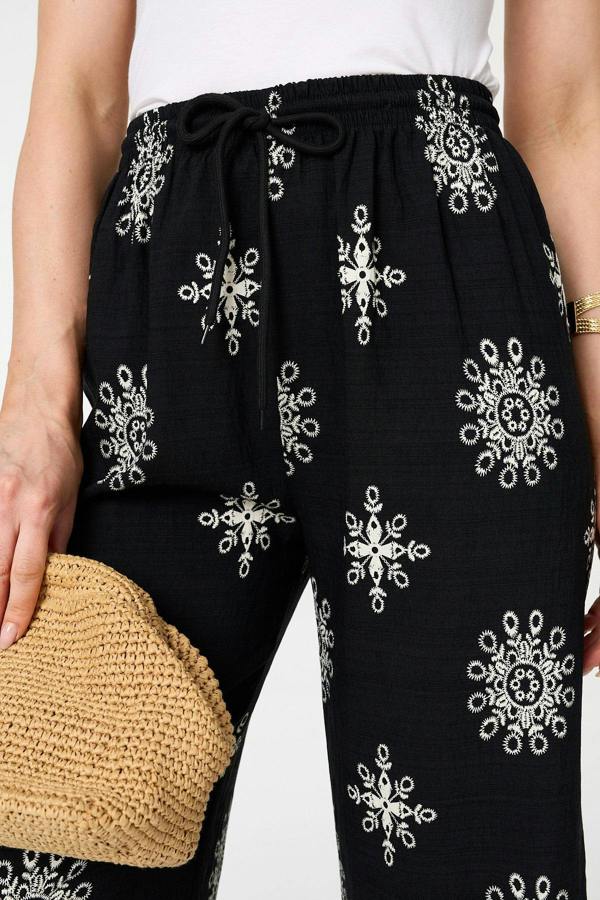 Black | Border Print Wide High Waist Trousers