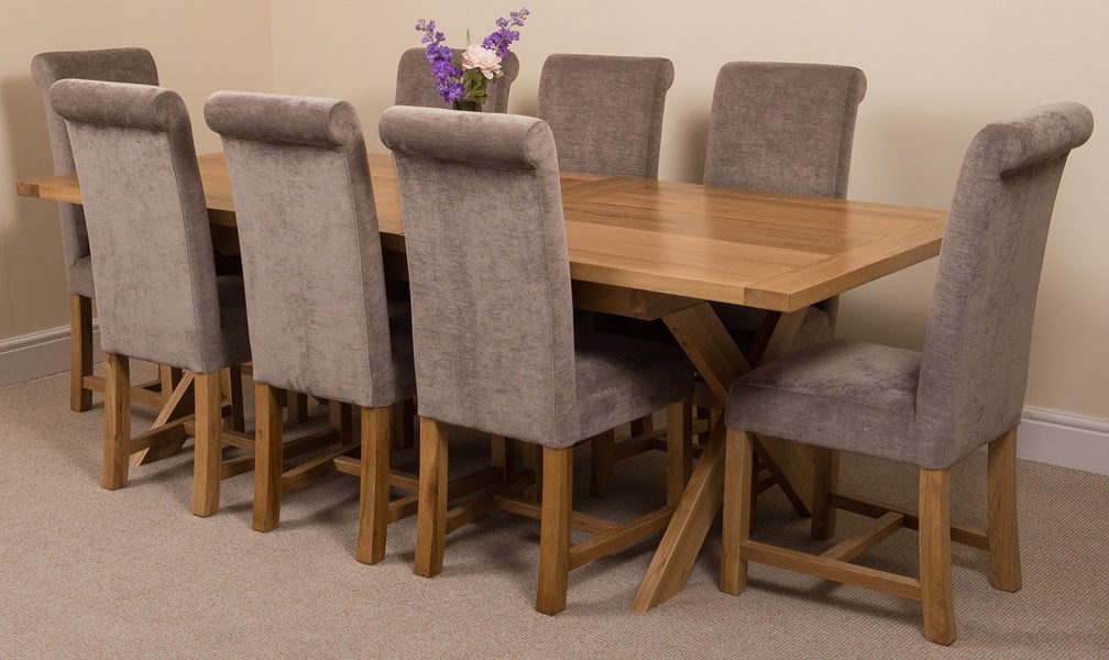 That's Furniture Vermont Cross Leg Oak Extending Dining Table with Washington Fabric Chairs