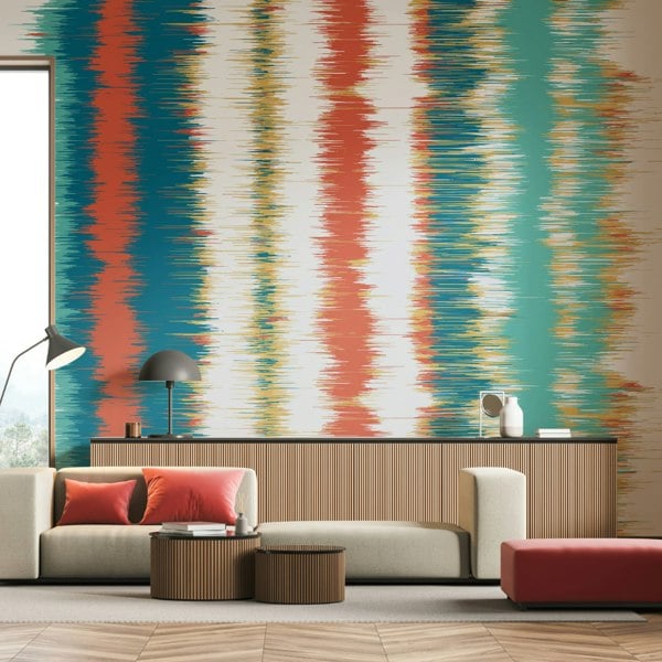 Origin Murals Linear Stripe - Teal Blue and Orange