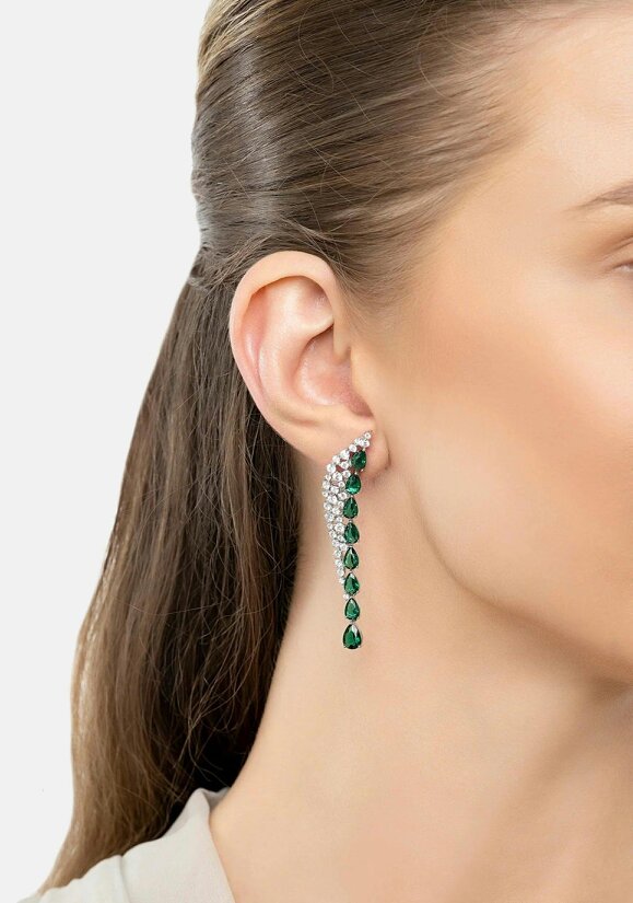 Latelita Baroness Gemstone Drop Earrings Emerald Gold