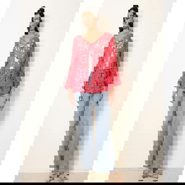 Blue Vanilla Long-Sleeved Crochet Cardigan