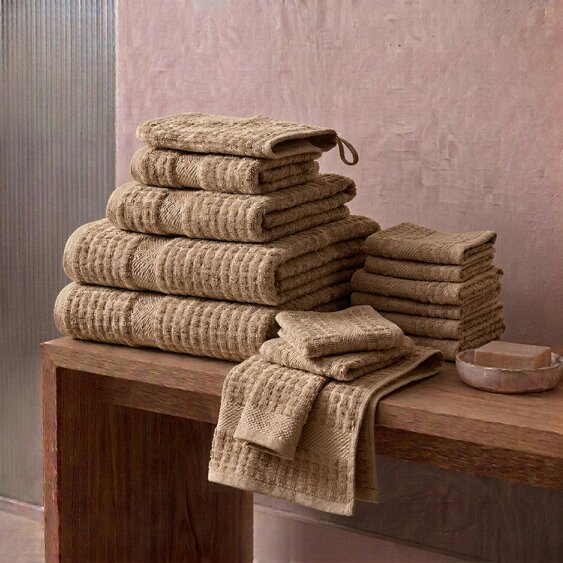 Vision V510 - 12 Piece 100% Cotton Towel Bundle - Mid Brown - Towel Bundle - 100% Cotton