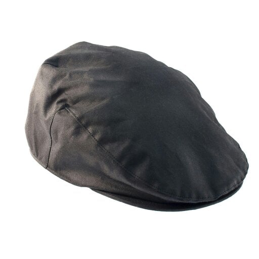 Heather Hats & Accessories Water Resistant Waxed Cotton Flat Cap, Checked Cotton Lining, Outdoor Wear, Black