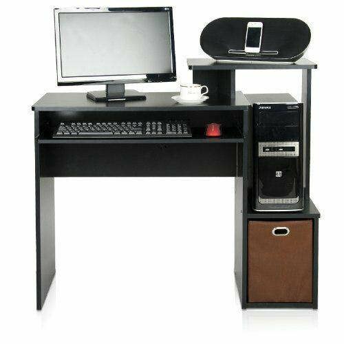 WALPLUS Econ Multipurpose Home Office Computer Writing Desk w/Bin, Black/Brown, /BR Crafted for Practical Use and Stylish Living Spaces | 12095BK