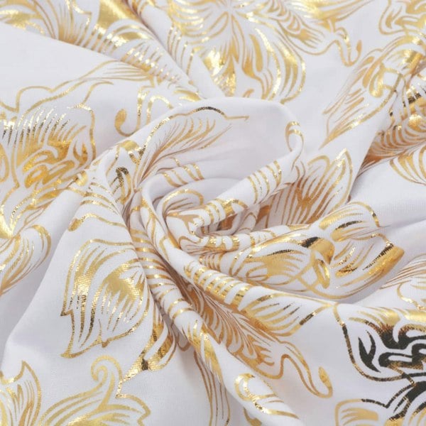 Berkfield 6 pcs Straight Chair Covers Stretch White with Golden Print
