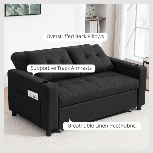 Wyld Haus Kanovi Fabric Black 2 Seater Pull Out Sofa Bed