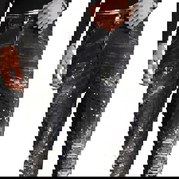 Dsquared2 Tidy Biker Jean Paint Splash Reinforced Ripped Black Jeans