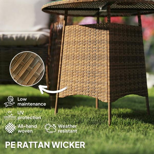 Wyld Haus Rotasa Rattan Brown Outdoor Rpund Coffee Table With Tempered Glass Top And Parasol Hole