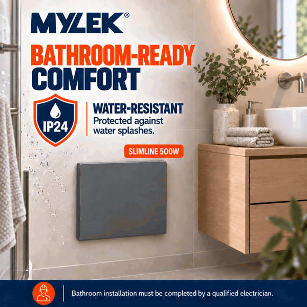 MYLEK Panel Space Heater 500W Eco Smart WiFi App Radiator Electric Slim Low Energy IPX4 rated