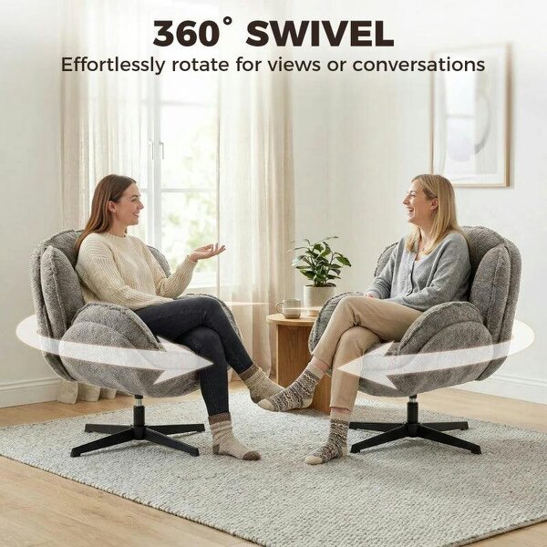 Modern Wingback Accent Chair, Velvet Armchair with Four-Star Base, S-Springs, Swivel, Grey