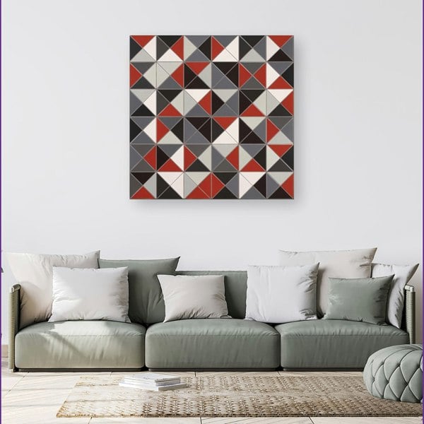 Warren Reed Grey Red Triangle Geometric Canvas