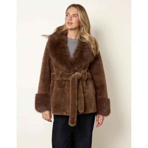 Blue Vanilla Plush Faux Fur Belted Coat