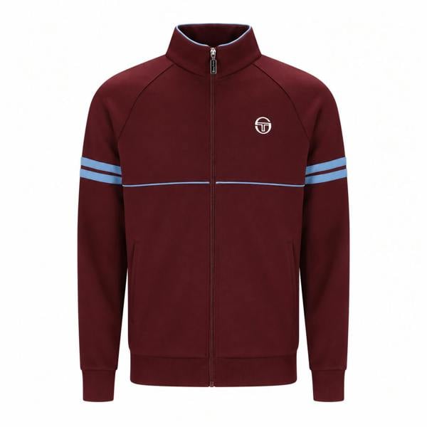 Sergio Tacchini Orion track jacket in fig and country blue with a full zip, funnel neck, and signature chest logo.