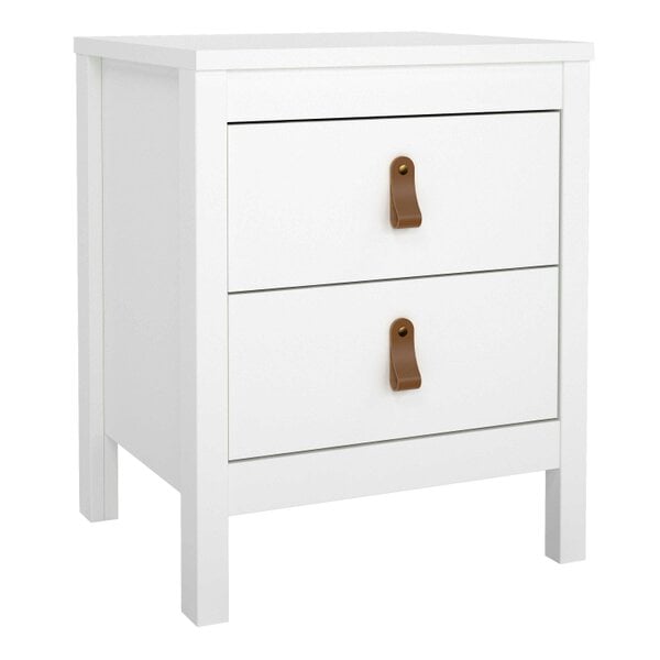 Wyld Haus Wildberry Matt White Wooden Bedside Table 2 Drawers Leather Handles