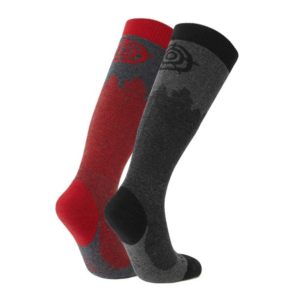 TOG24 Mens Aprica Ski Socks (Pack of 2) - Black/Chilli Red