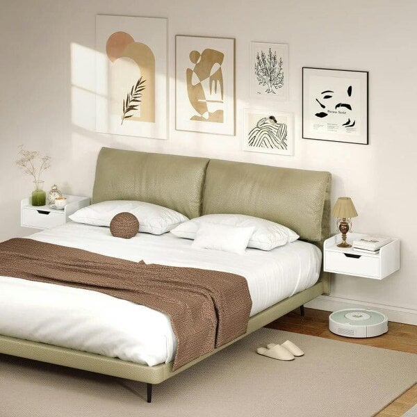 Floating Nightstands Set of 2, Wall Mounted Bedside Table with Drawer for Bedroom, White