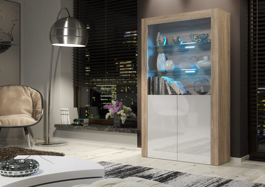 Mex Furniture Premium 170cm Cabinet Sideboard High Gloss Doors Cupboard & Display & Free LED Lights