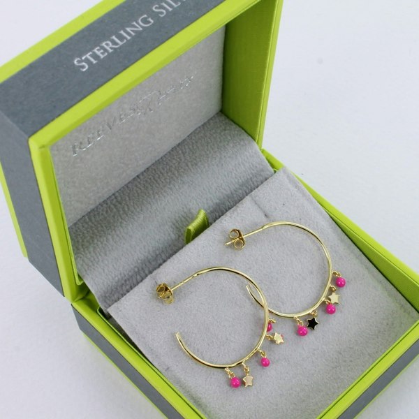 Pink Starry Sterling Silver Hoop Earrings - Reeves & Reeves