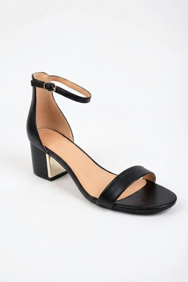 Luna Womens Gold Heel Ankle Strap Sandals - JET BLACK