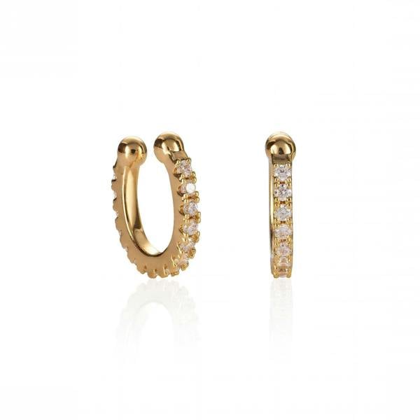 Pair of Gold Ear Cuffs with Cubic Zirconia Stones - namana.london