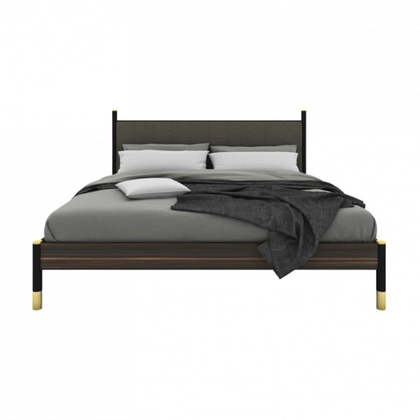 Bali Kingsize Bed frame - Ebony Veneer / Grey Fabric