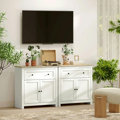Wyld Haus Viso Wooden Cream White Modern Sideboard With Drawers Adjustable Shelves And Double Doors