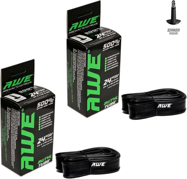 Awe 2 x Butyl Rubber 24" x 1.75-2.125 Inner Tube 500%* Extra Ride Time Schrader Valve