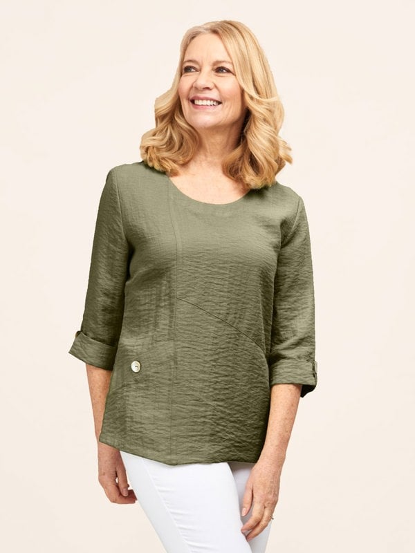 PennyPlain Asymmetric Hem Top - Sage