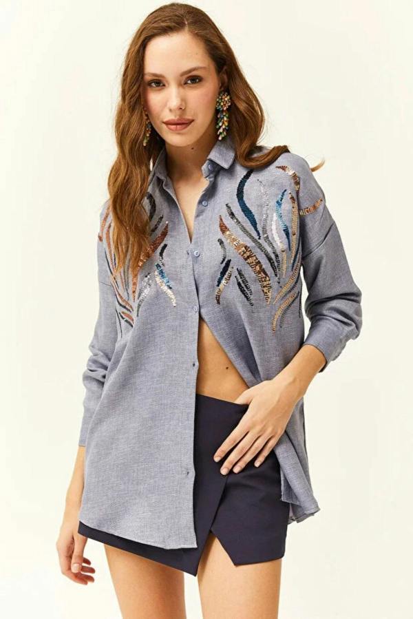 Hoxton Gal Sequin-Embellished Wool-Effect Oversized Winter Shirt