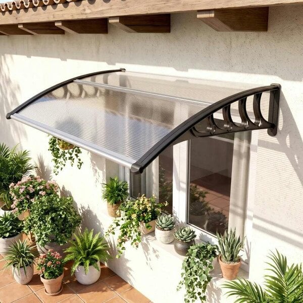 Front Door Canopy, Outdoor Awning, Rain Shelter for Window, Porch and Front/Back Door, 103 x 96.5 cm, Clear - Clear