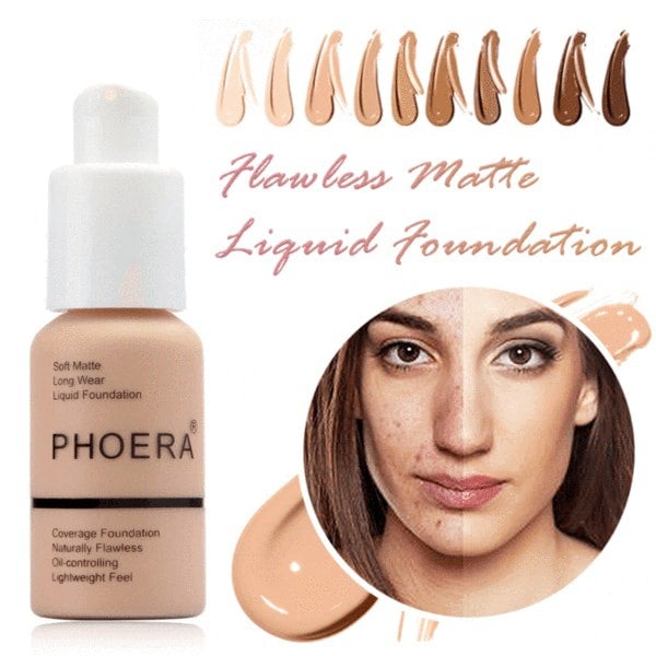 Phoera Flawless Matte Liquid Foundation - Full Coverage Oil-Free Makeup - 30ml