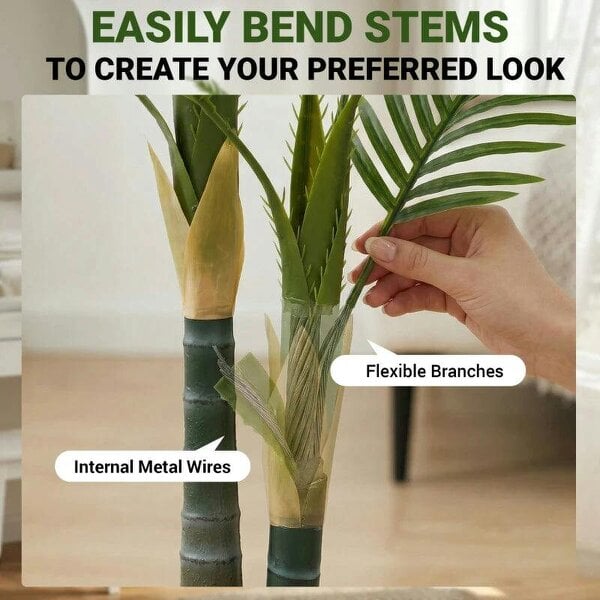 Artificial Palm Tree with 16 PEVA Leaves, 150cm Decorative Artificial Plant with Pot and Moss Effect, Green