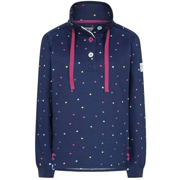 Lazy Jacks Women's Polka Dot Button Neck Sweatshirt - Twilight