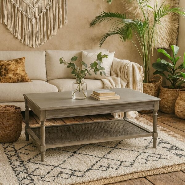 Wyld Haus Laurelbrook Rattan Shelf Rectangular Coffee Table