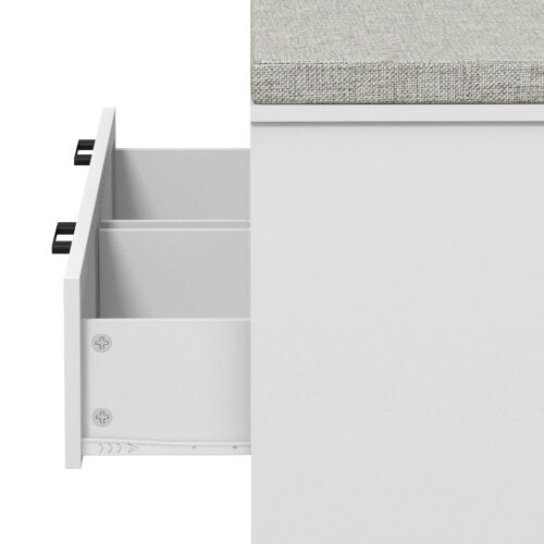 Wyld Haus Noma Wooden White Shoe Bench With Grey Cushion2 Shelves 2 Drawers