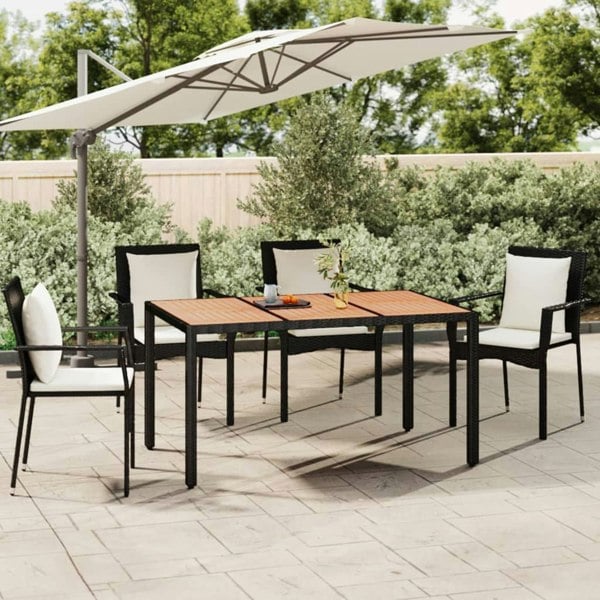 Berkfield Garden Table with Wooden Top Black Poly Rattan&Solid Wood Acacia