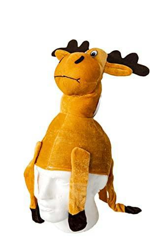 Reindeer Plush Novelty Christmas Hat for Adults and Kids, Soft Beige Fancy Dress Headwear image 3