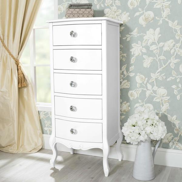 Statement Furniture Juliette Tallboy 5 Drawer with Crystal Handles French Style Bedroom Chest