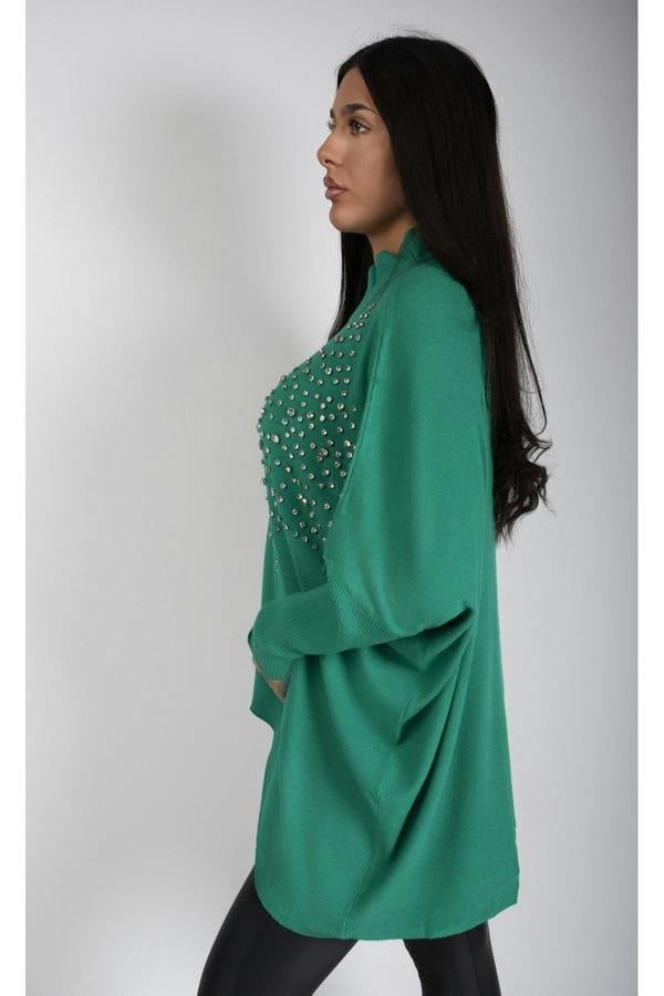 Jaira Oversized Knitted Jumper With Studded Star Detail - Green