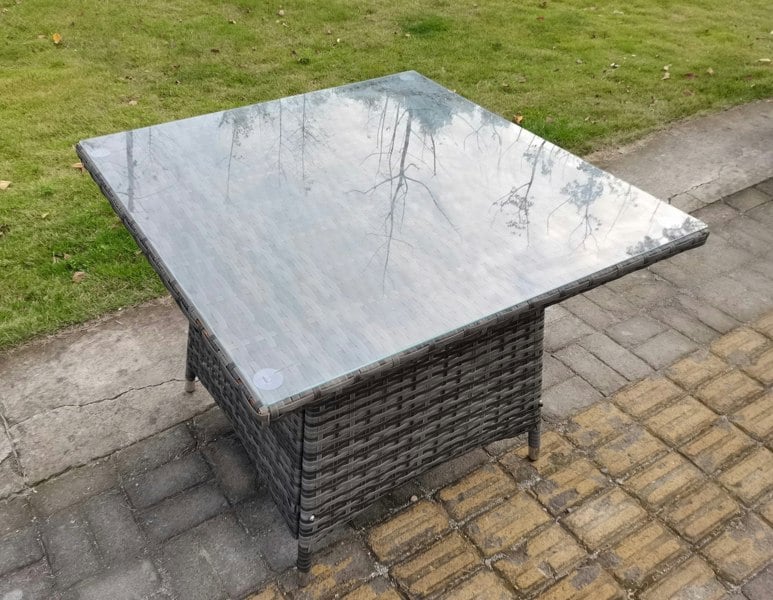 Fimous PE Rattan Outdoor Square Dining Table Garden Furniture Accessory Clear Tempered Glass