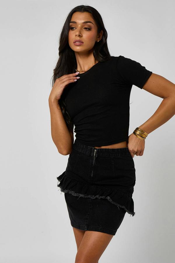 Urban Bliss April Black Denim Frill Skirt