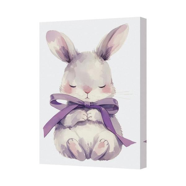 Benjamin Tate Design Watercolor Bunny Canvas Wall Art With Purple Ribbon